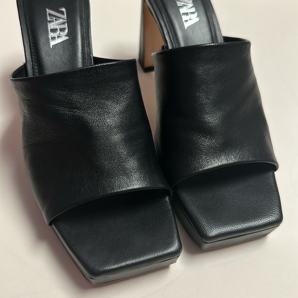 Zara Leather Black Heels